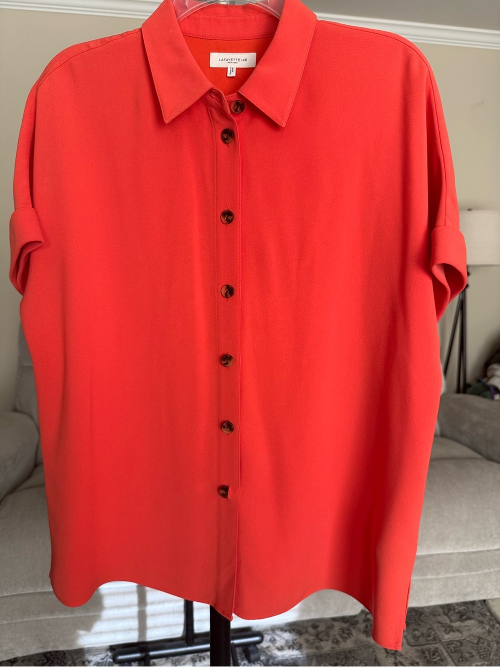 Lafayette 148 New York Bright Coral Button-Down Shirt